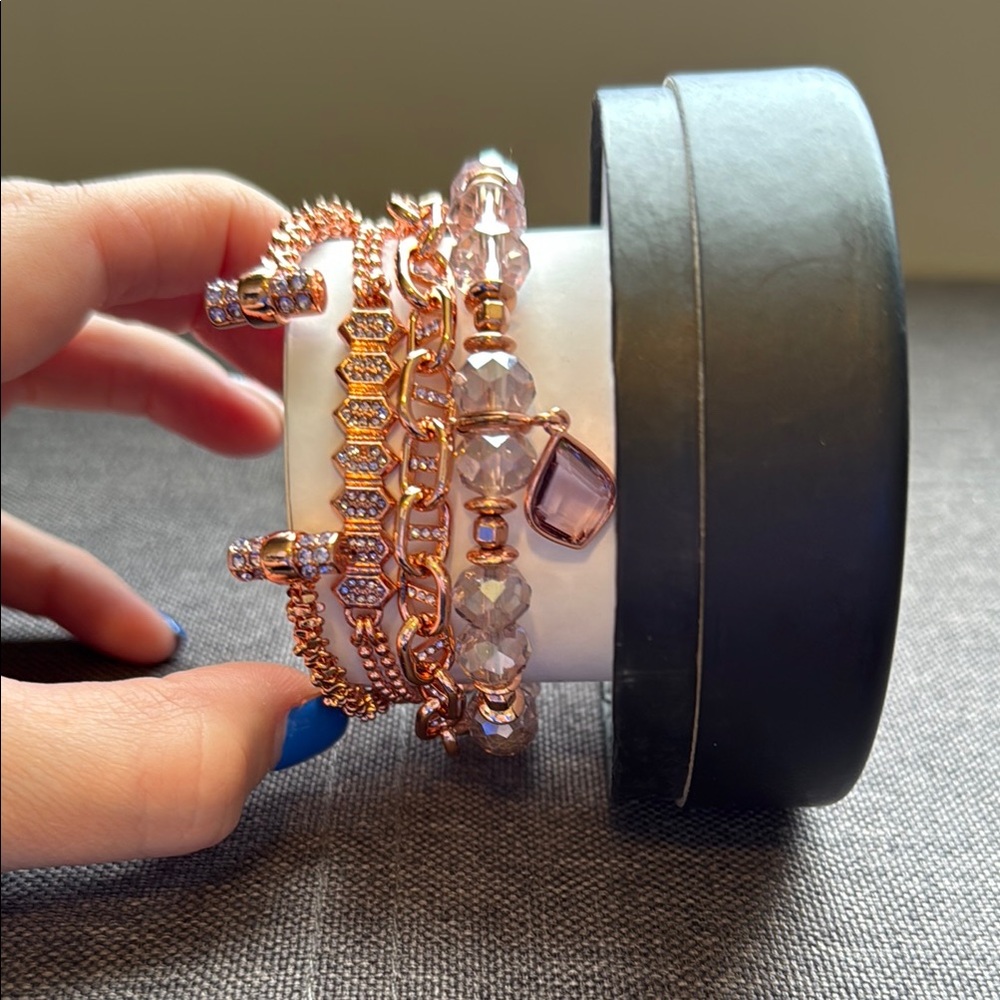Elegant Rose Gold and Purple Bracelet Set